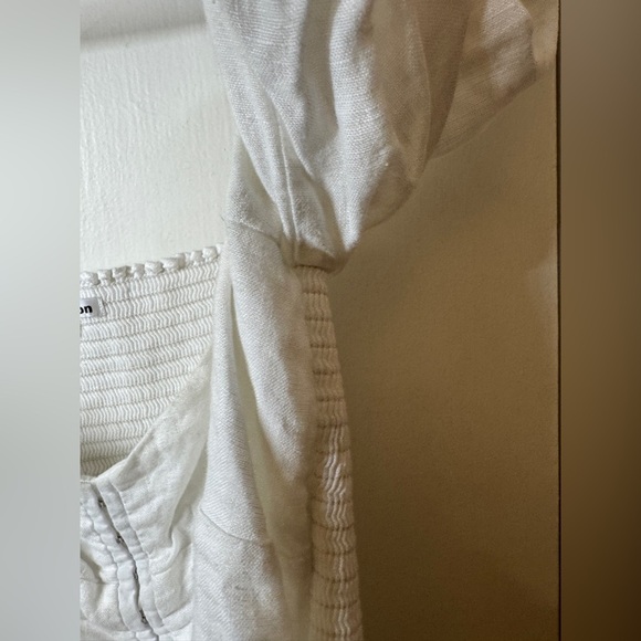 Reformation Rome White 100% Linen Puff Sleeve Smocked Cropped Peasant Top 12 - Picture 7 of 16